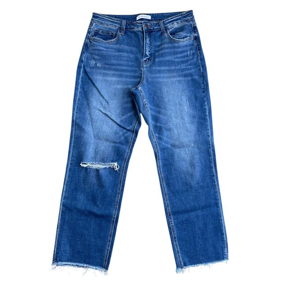 🌟 Flying Monkey High Rise Straight Leg Raw Hem Jeans SZ 31 Medium Wash - Picture 1 of 8